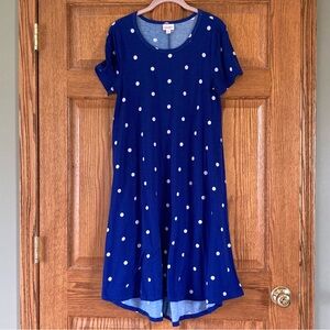 5/$15 LuLaRoe Blue & White Polka Dot High-Low Carly Dress XS